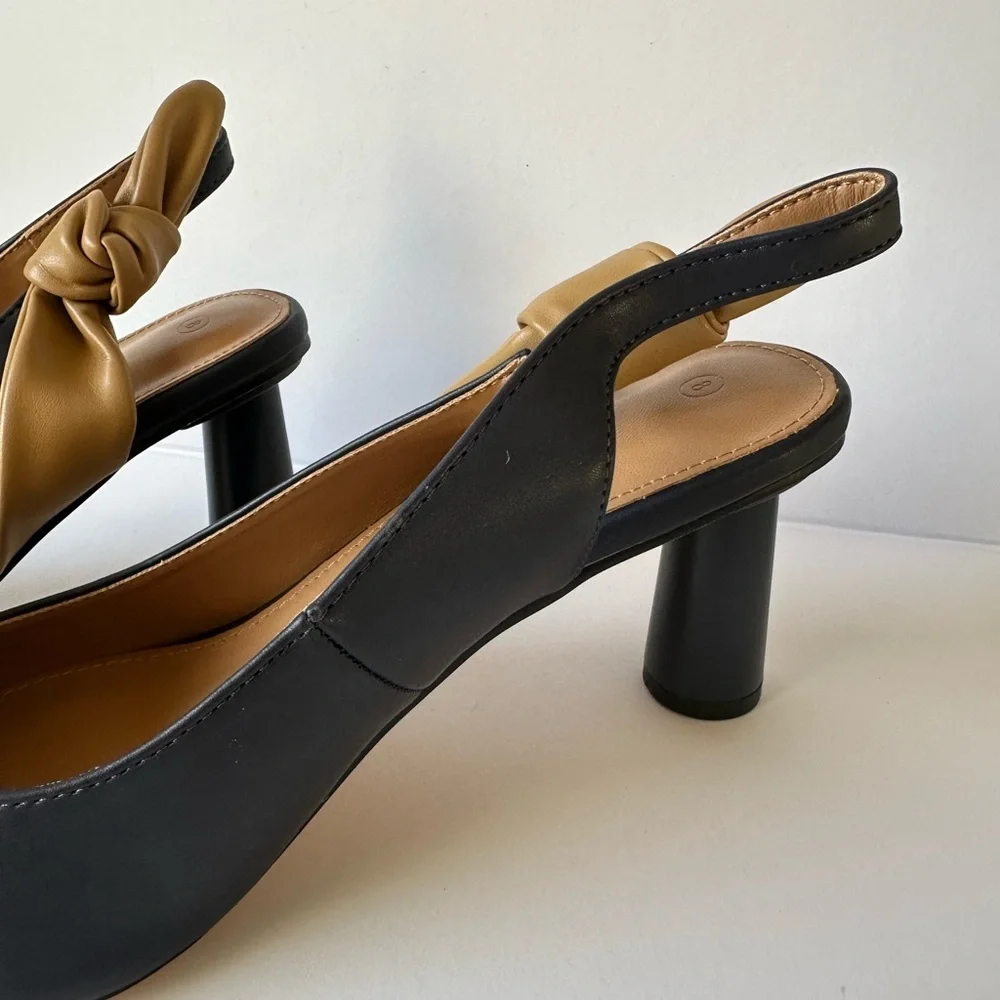 Black Tan Slingback Heels Size 8 - Pointed Toe Mid Heel Pumps new in box